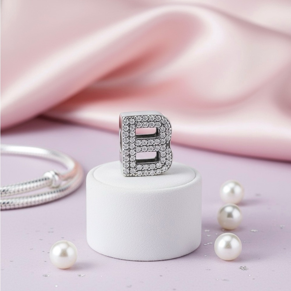 Charm for Bracelet Sterling Silver 925 letter “B”